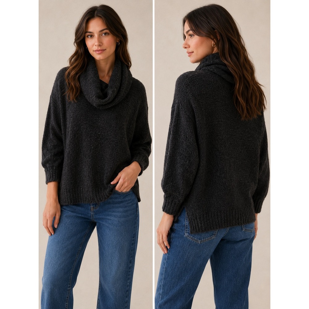 Autumn Cashmere Cowl Neck‎ Sweater Womens XS Charcoal Gray Cashmere Minimalist